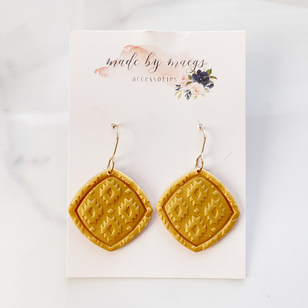 Clay - Shimmer Gold Embossed Diamond Dangles