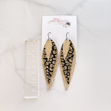 Load image into Gallery viewer, Leather - Golden Stingray Leather &amp; Loepard Print - Fringe Feathers
