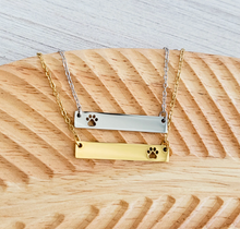 Load image into Gallery viewer, Paw Print Bar Necklace — Leave Notes at Checkout
