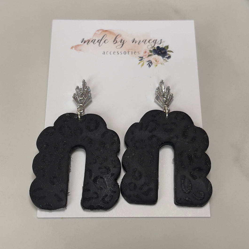 Matte Black Leopard - Scallopped Arch Dangles