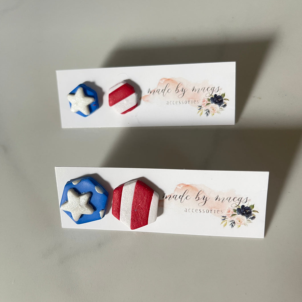 God Bless America - Clay RWB Flags Studs