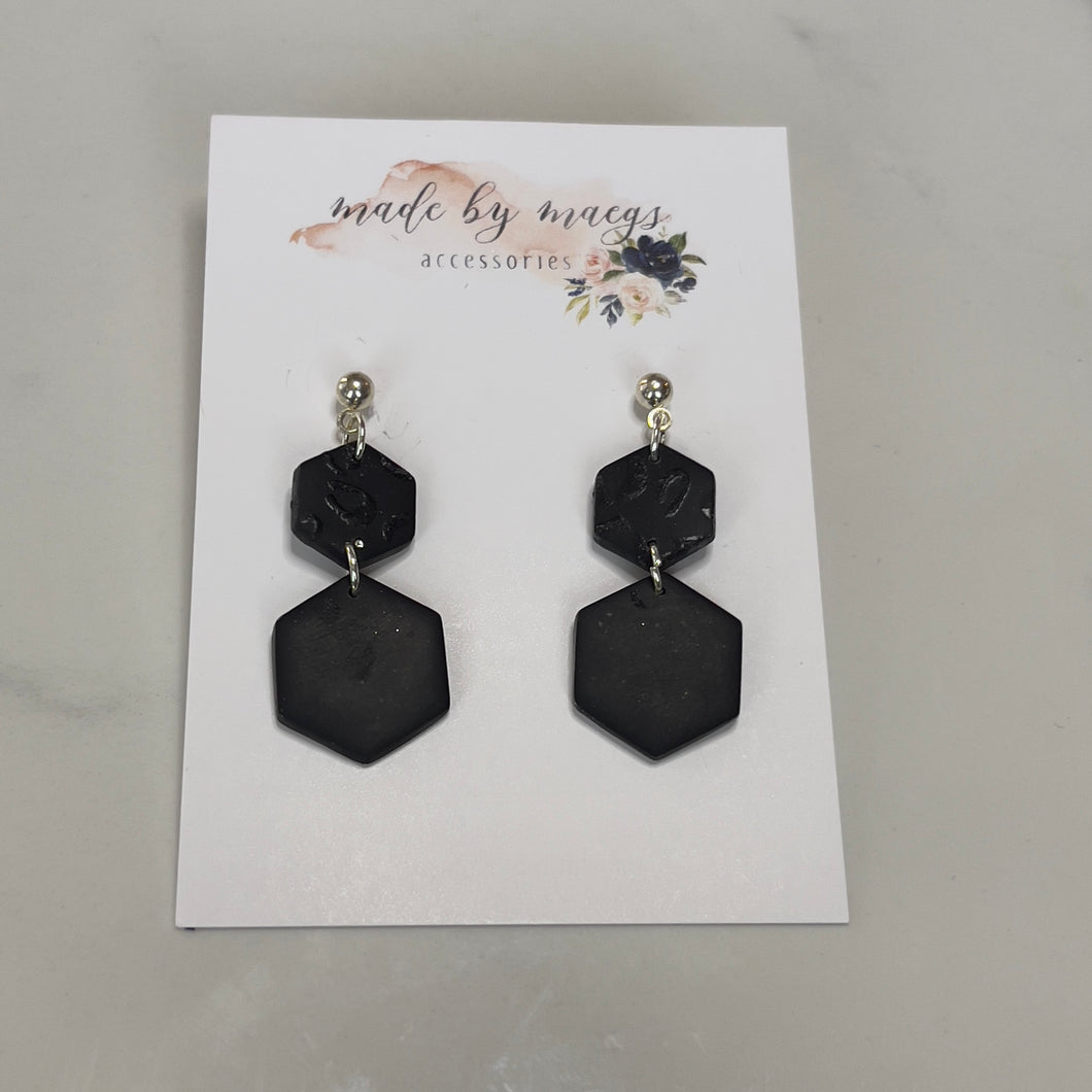 Matte Black Leopard - Hexagon Dangles