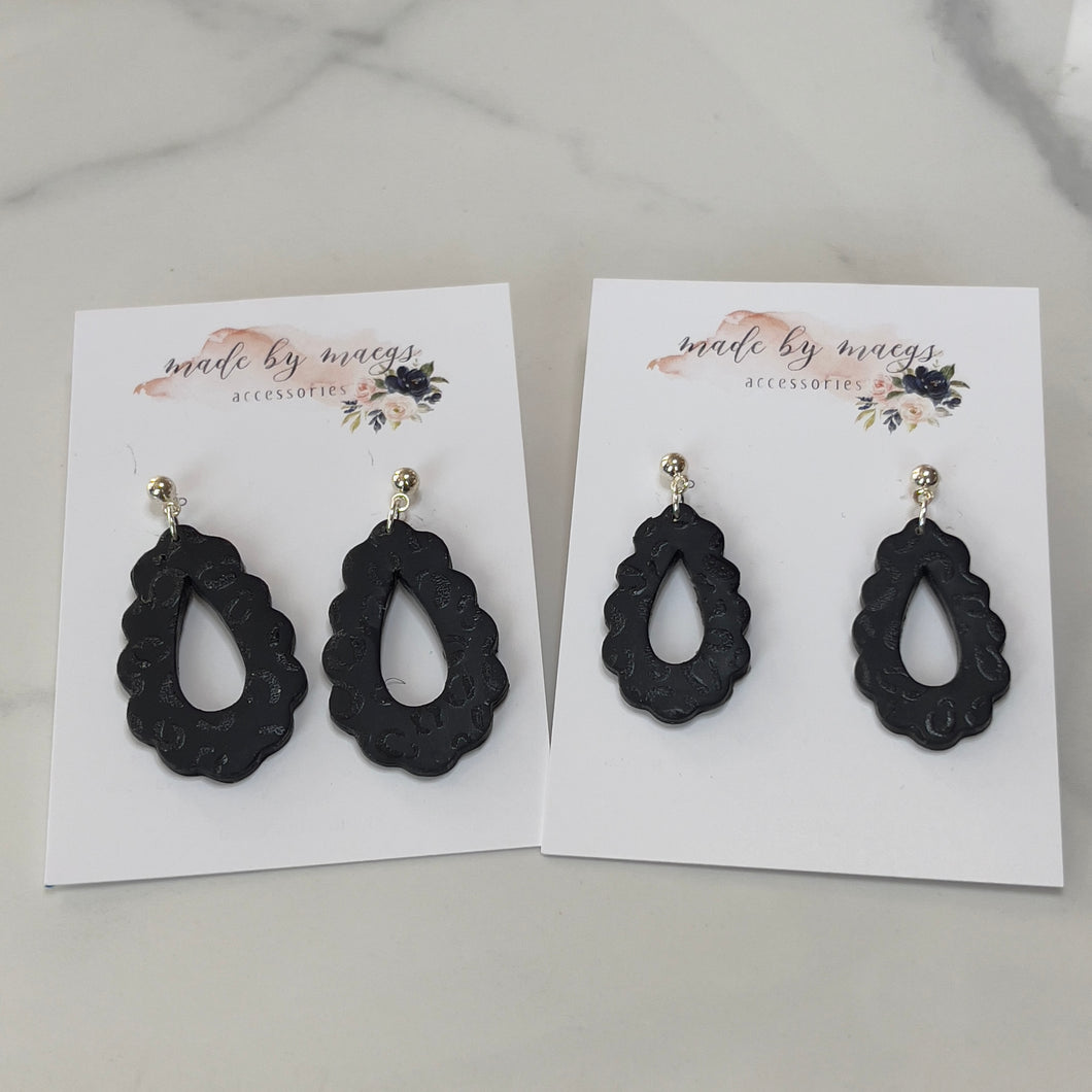 Matte Black Leopard - Scalloped Drop Dangles