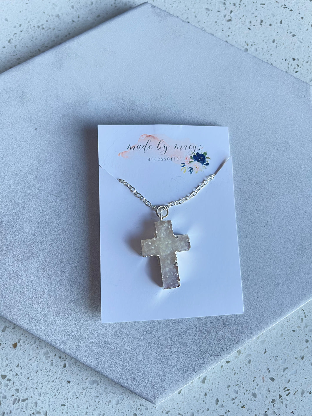 Western Metal - White Geode Cross Necklace