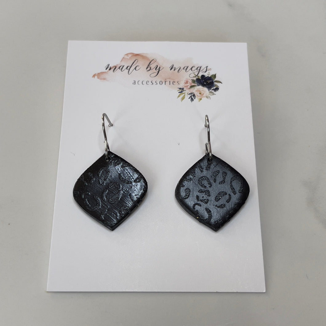 Gloss Black Leopard - Rounded Diamond Dangles