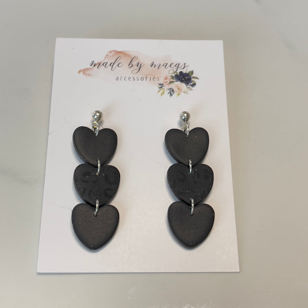 Matte Black Leopard - Heart Dangles