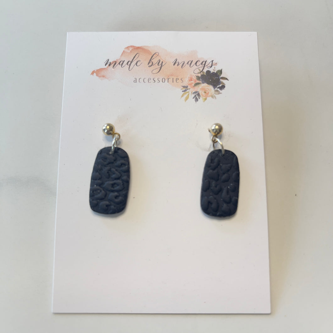 Matte Black Leopard - Embossed Oval Dangles