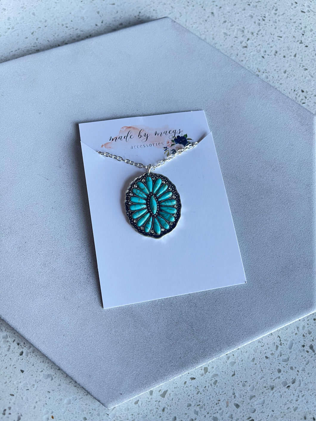 Western Metal - Turquoise Flower Necklace