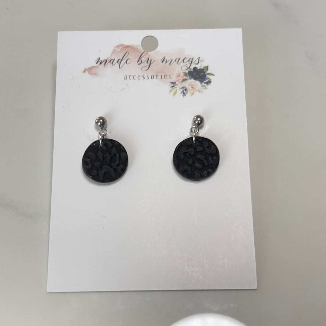 Matte Black Leopard - Embossed Circle Dangles