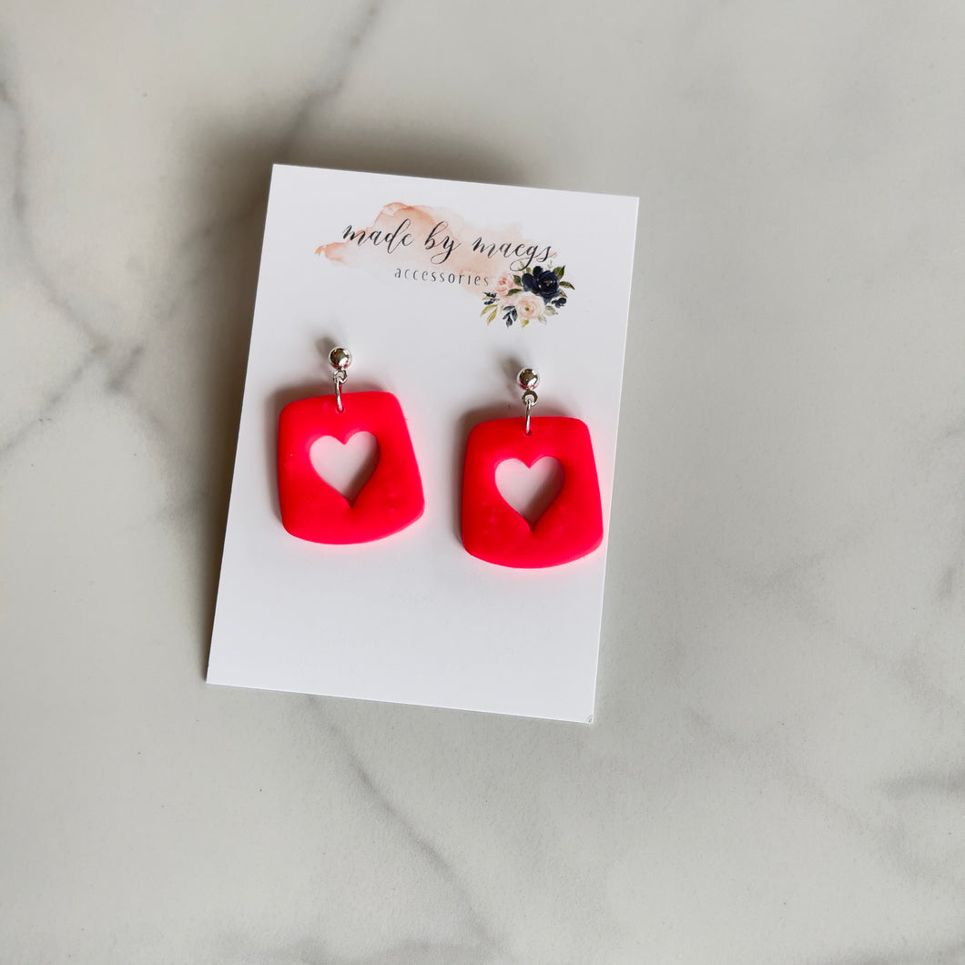 Neon Pink Heart Cut-Out Dangles