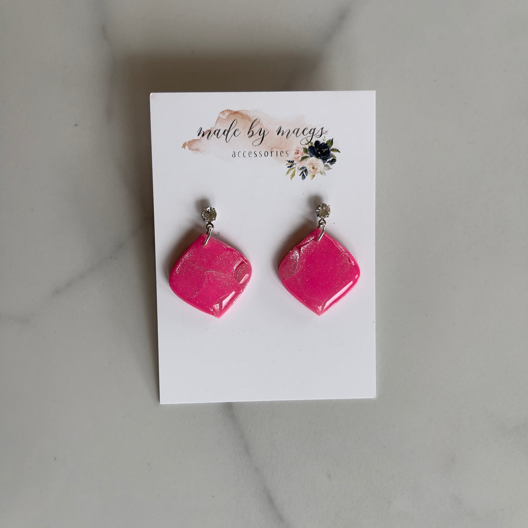 Date Night - Neon Pink Rounded Diamond Dangles