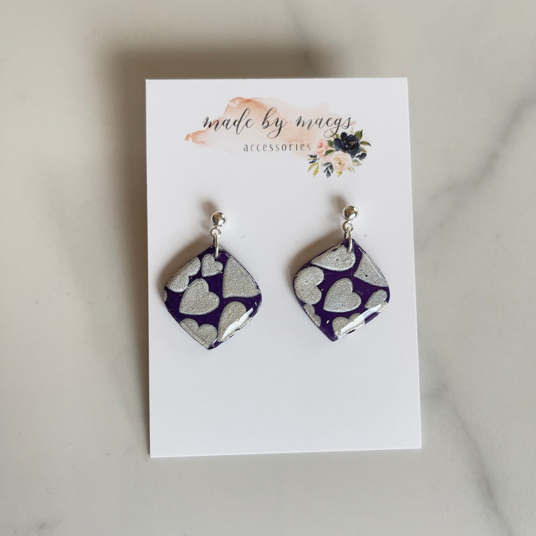 Deep Purple + Hearts Rounded Diamond Dangles