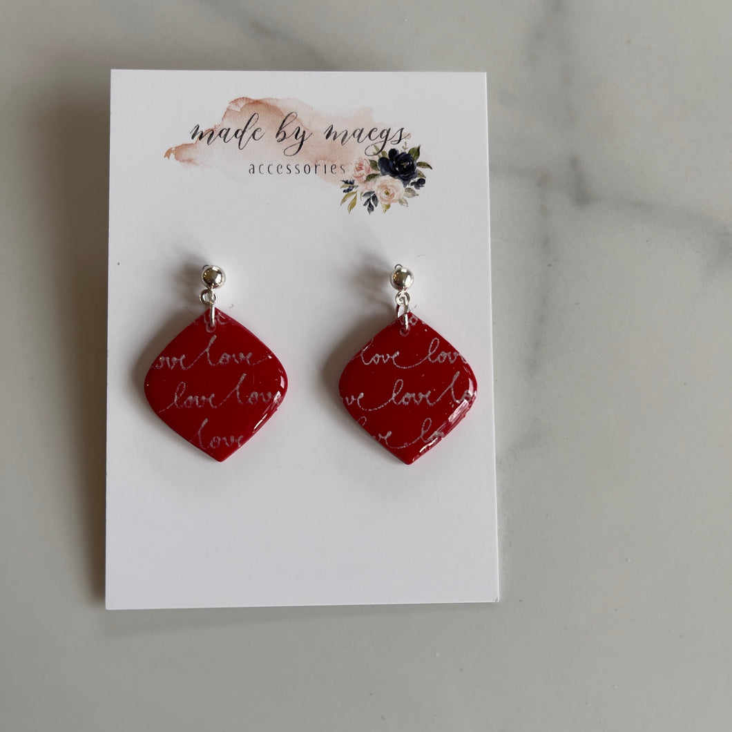 Cherry Red Rounded Diamond + Love Dangles