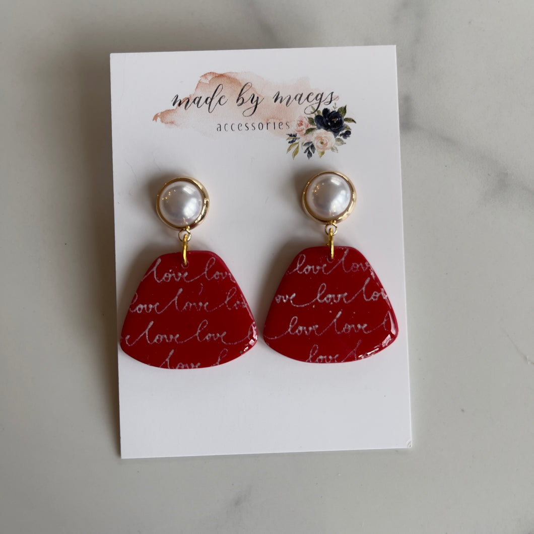 Date Night - Cherry Red Trapezoid + Love Dangles