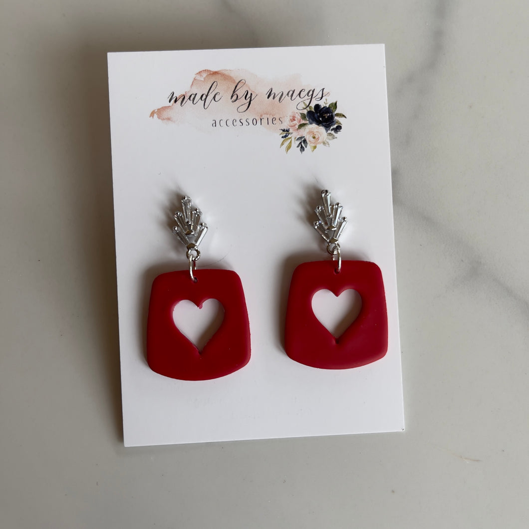 Date Night - Cherry Red Heart Cut-Out Dangles