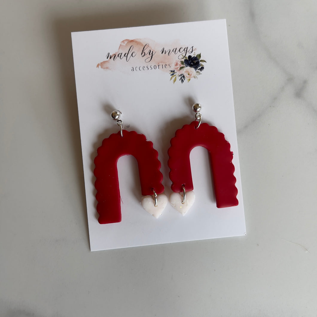 Cherry Red Arches + Heart Dangles