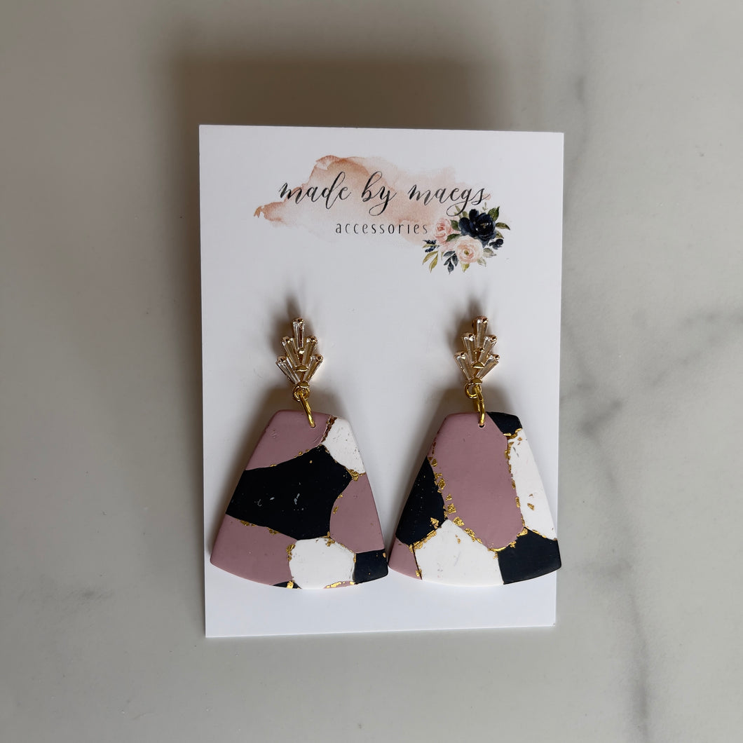 Date Night - Mauve+Black+White+Gold Trapezoid Dangles