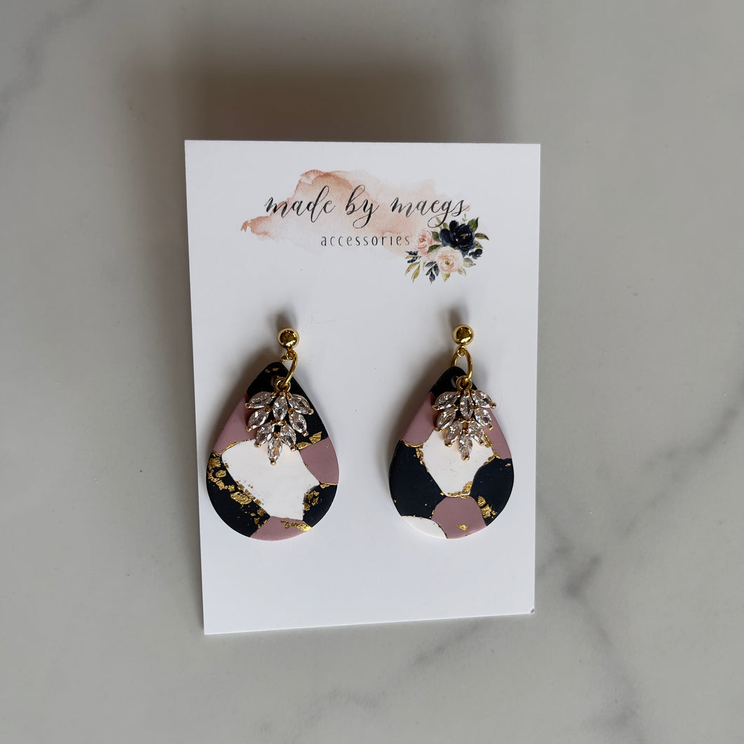 Mauve+Black+White+Gold Classic Drop Dangles