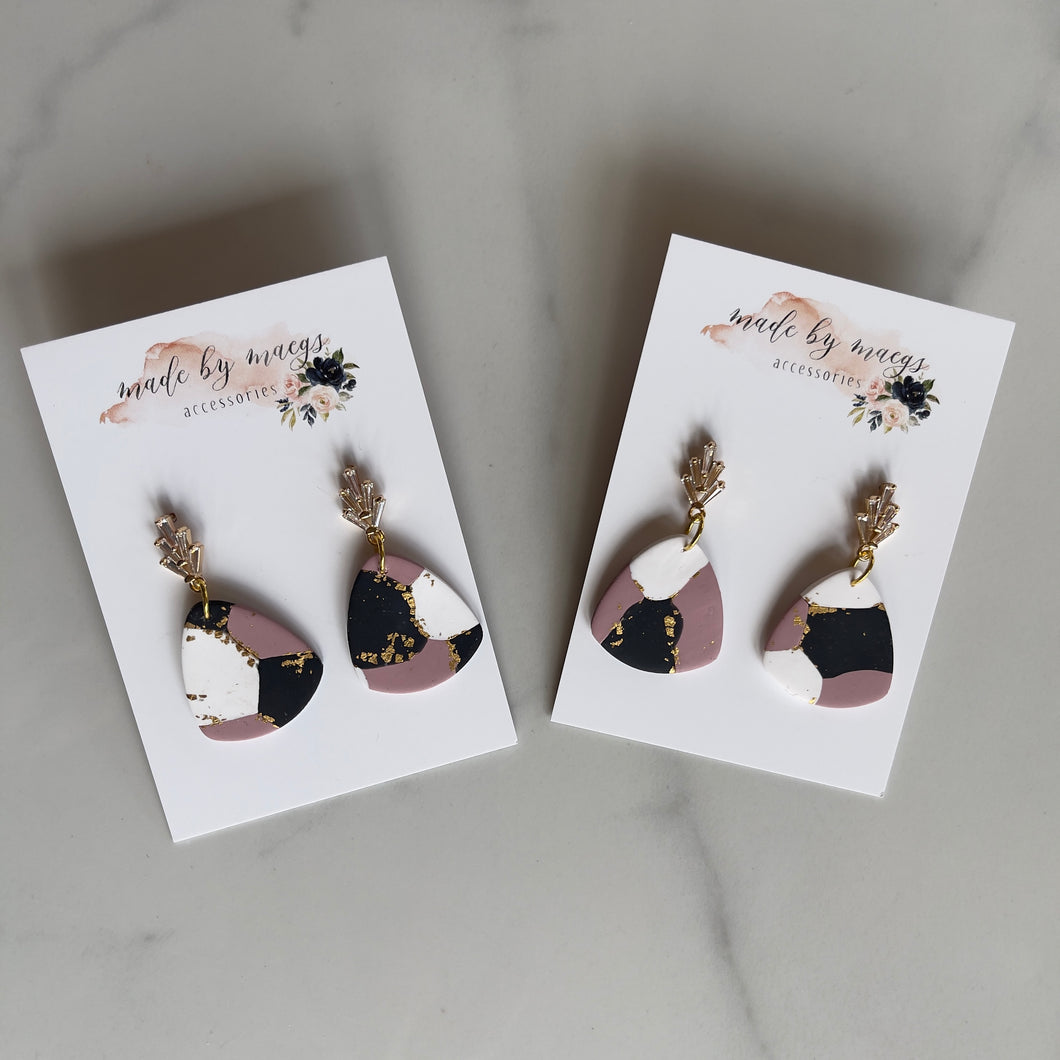 Date Night - Mauve+Black+White+Gold Rounded Triangle Dangles