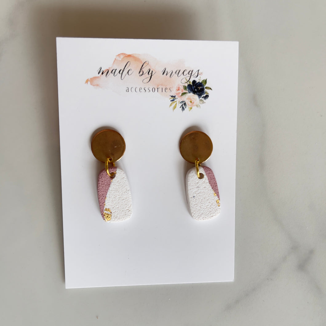 Date Night - Mauve+White+Gold Mini Textured Rectangles Dangles