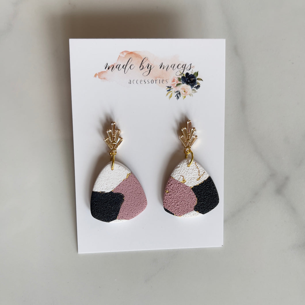 Date Night - Mauve+Black+White+Gold Textured Triangle Dangles