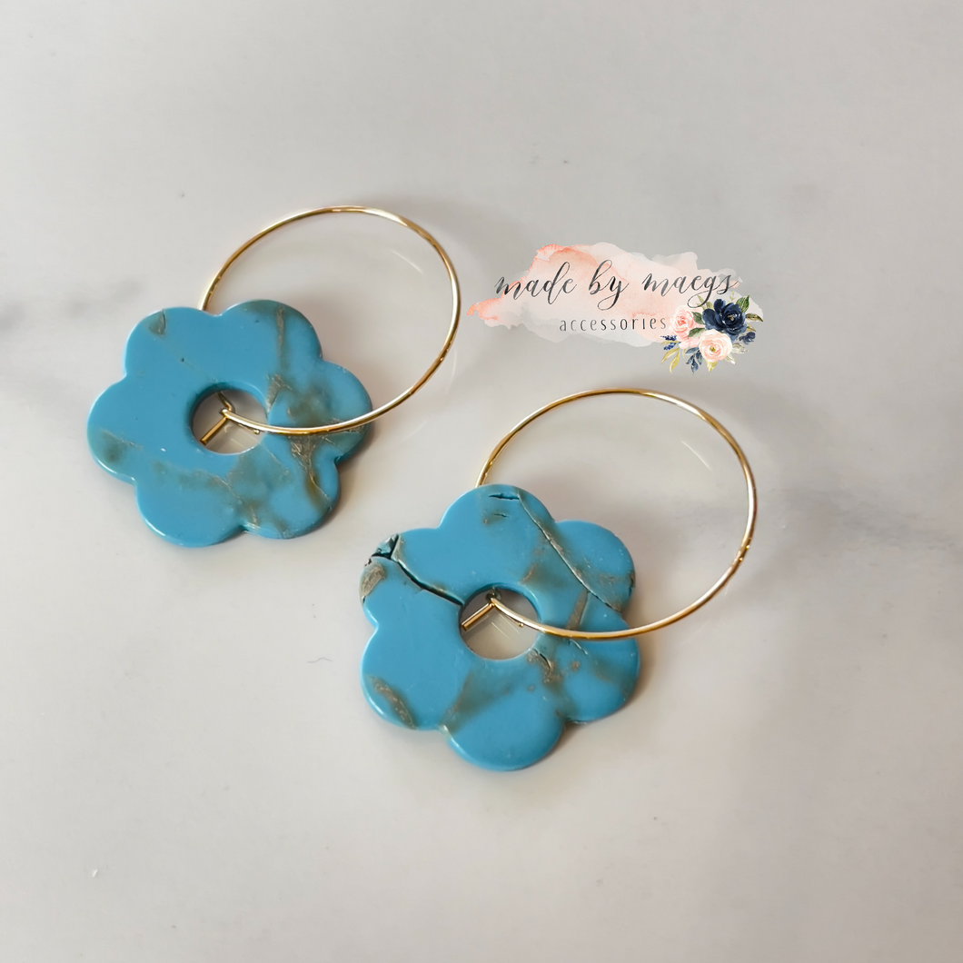 Turquoise Rodeo - Flower Hoops (interchangeable)