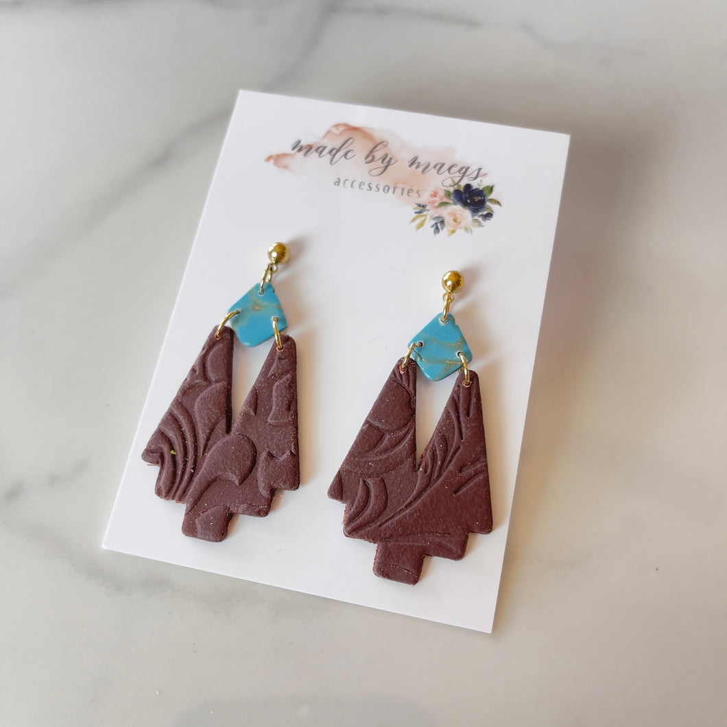 Turquoise Rodeo - Turquoise and Leather Texture Dangles