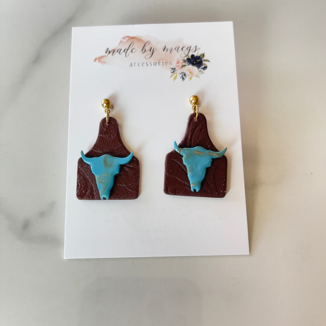 Turquoise Rodeo - Leather Texture Tag with Turquoise Bulls